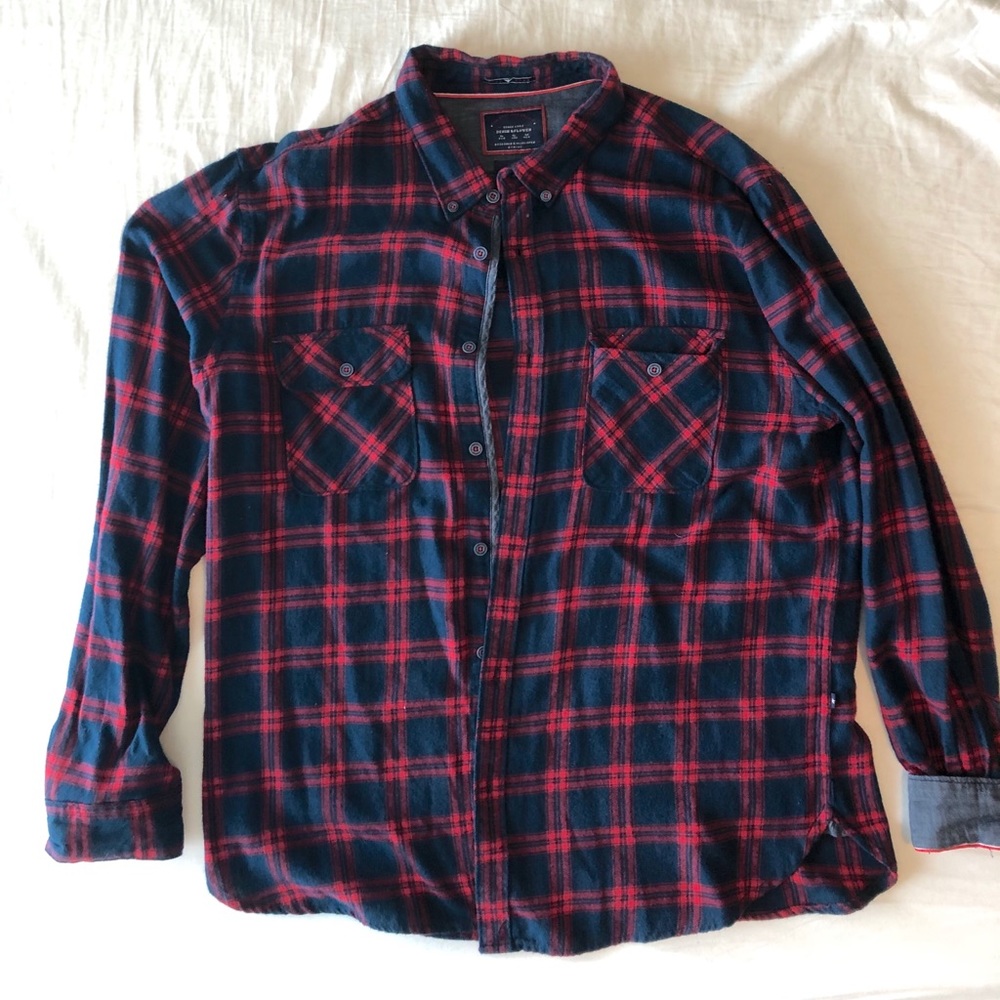 Blue and Red Men’s Button Down Flannel